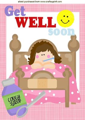 Feeling Poorly Little Girl in Bed! with Smiley Face A4
