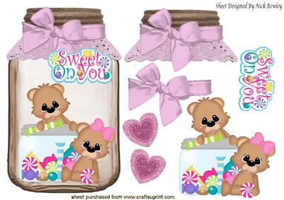Sweet on You, Cute Little Bears with Heart in Jam Jar