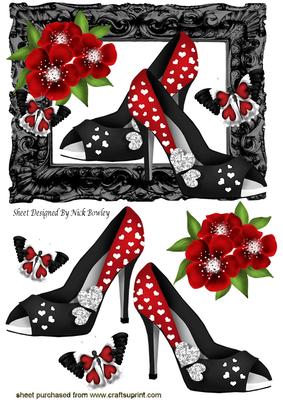 Pretty Red and Black Heart Shoes with Butterflies