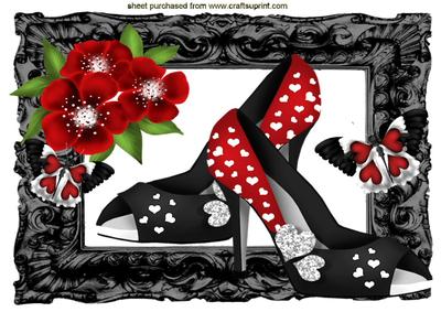Pretty Red and Black Heart Shoes with Butterflies A4