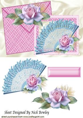 Pretty Lace Fan with Roses on a Card with Envelope