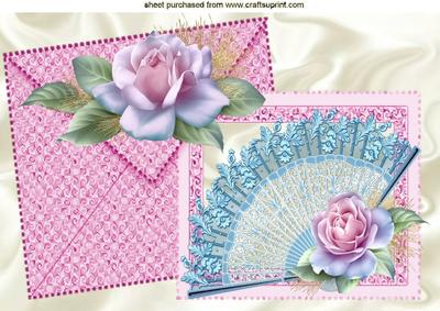 Pretty Lace Fan with Roses on a Card with Envelope A4