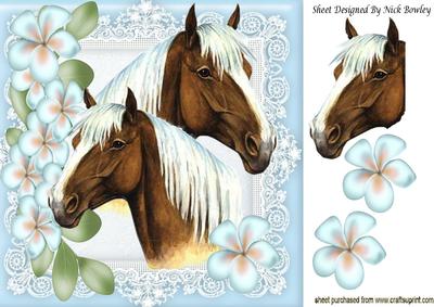 Palomino Horses with Flower Border and Lace 8x8 Frame