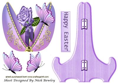 Lilac Faberge Egg with Rose, Plate and Stand