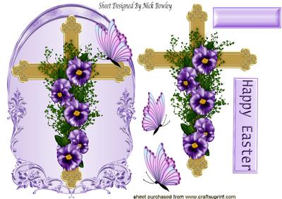 Pretty Cross with Purple Flowers and Butterflies