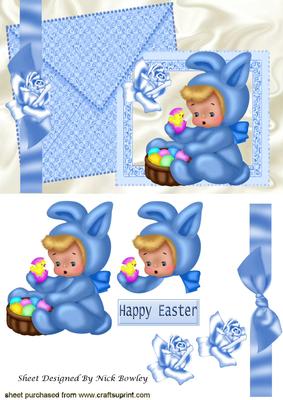 Baby Boy in Bunny Suit, with Rose Card & Envelope