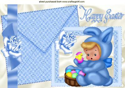 Baby Boy in Bunny Suit, with Rose Card & Envelope A4