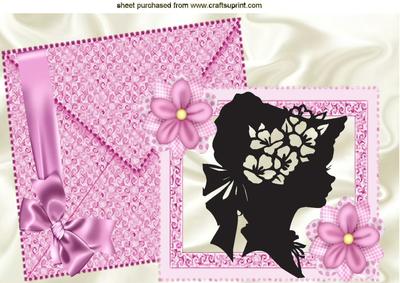 Vintage Silhoutte Lady with Bow on Card and Envelope A4