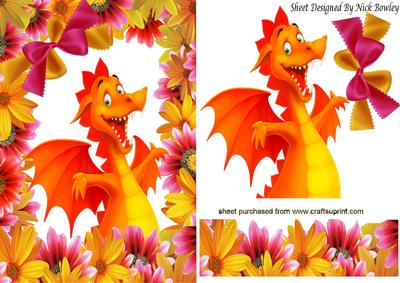 Cute Little Orange Dragon in Flower Frame