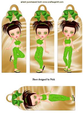 Trendy Girls in Green with Bows Bookmarks