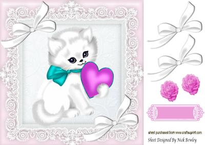 Cute Little Valentine Kitty with Heart and Bows 8x8