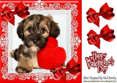 Cute Little Puppy with Heart and Bows for Valentines 8x8