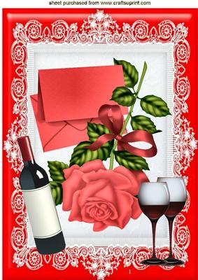 Pretty Red Rose with Letter and Wine in Ornate Frame A4