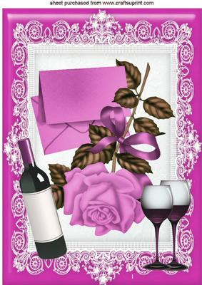 Pretty Pink Rose with Letter and Wine A4