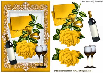 Pretty Gold Rose with Letter and Wine
