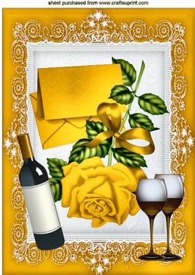 Pretty Goldrose with Letter and Wine A4