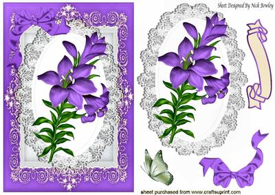 Pretty Purple Lily on Lace Wih Bow Card & Topper