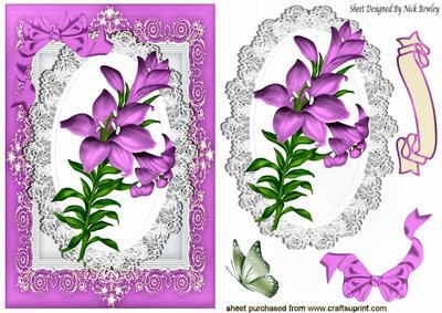 Pretty Pink Lily on Lace Wih Bow Card & Topper