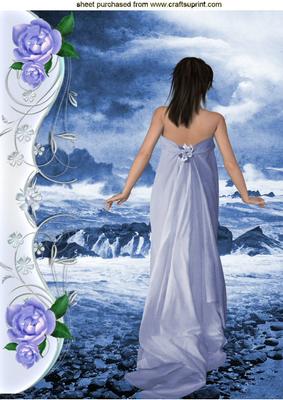 Pretty Lady Strolling by the Blue Sea A4
