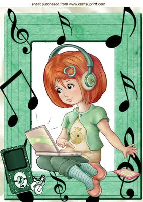 Girl with Her Laptop and Mp3 Player, Lets Make, Music! A4