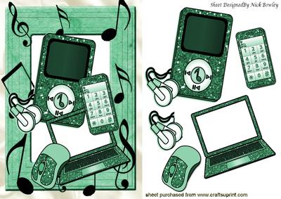 Green Laptop with Matching Mp3 Player and Mobile Phone