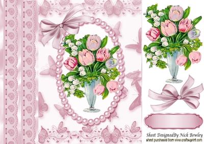 Pretty Vintage Vase of Tulips and Gypsophila 8x8