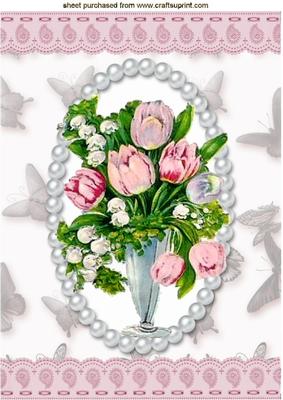 Pretty Vintage Painted Tulips in as Vase with Lace A4