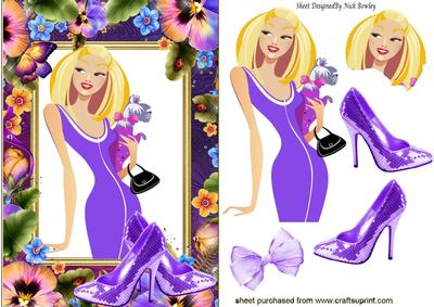 Pretty Girl in Pansy Frame with Sparkly Shoes
