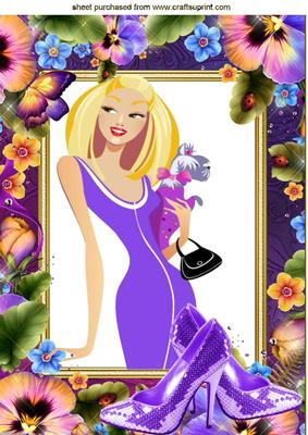Pretty Girl in Pansy Frame with Sparkly Shoes A4