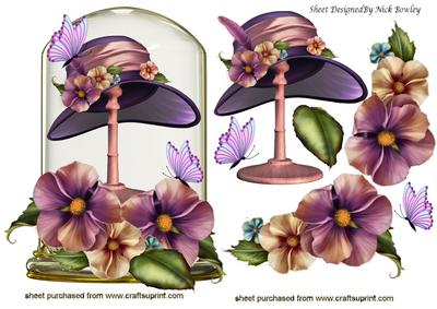 Pretty Organza Hat on a Stand with Pansies, Globe
