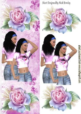 Teenage Girl in Denim with Pink Roses Tall Dl
