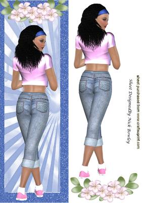 Pretty Girl in Denim and Cropped Top with Flowers, Tall Dl