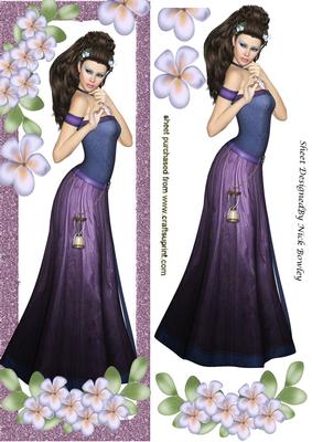 Pretty Lady in Purple Gown with Flowers Tall Dl