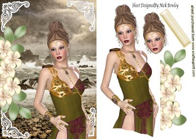 Pretty Celtic Girl by the Seashore with Cream Flowers
