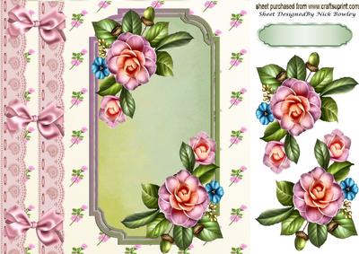 Pretty Flower and Bows on Lace and Ornate Frame 8x8