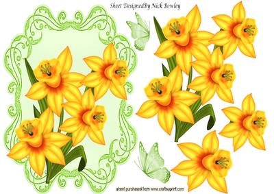 Golden Yellow Daffodils with Green Butterflies