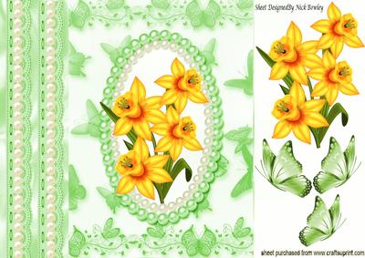 Pretty Golden Daffodils with Pearls & Butterflies 8x8