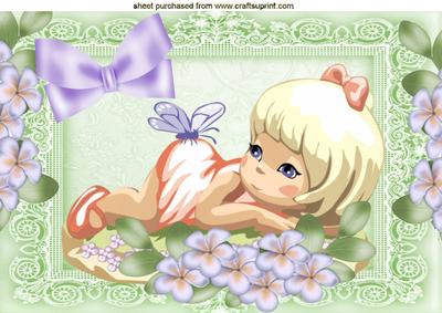 Little Girl with Butterfly on Her Bottom and Flowers A4