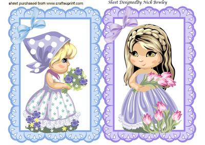 Pretty Flower Girl Card Fronts in Scalloped Frames with Bow