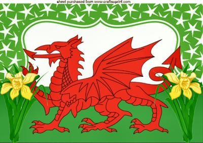 The Welsh Dragon, for St Davids Day with Daffodils A4