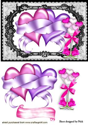 Purple/pink Hearts Entwined with Martini Glass