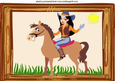 Country and Western Cowgirl Riding a Horse A4