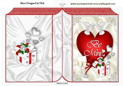 Be Mine Heart with Doves and Champagne Folded Book