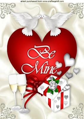 Be Mine Heart with Doves and Champagne A4