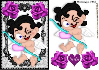 Cheeky Cherub with Heart and Arrow in Lace Frame