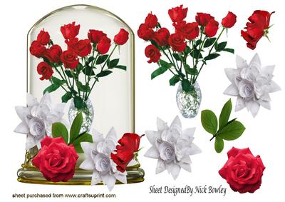 Red and White Roses in Glass Dome