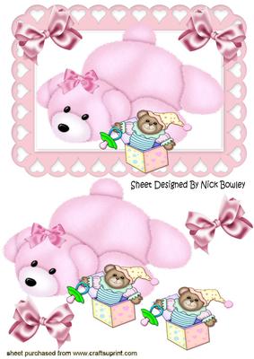Cute Pink Teddy in Heart Frame with Jack in a Box