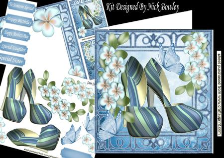 Blue Shoes, Cascading Blue Flower ,butterflies 8x8 Mini Kit