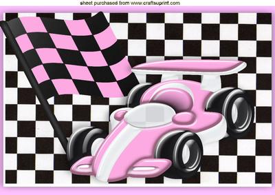 Pink Sports Car with Pink Flag in Pink Frame A4