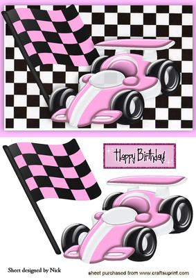Pink Sports Car with Flag in Pink Frame